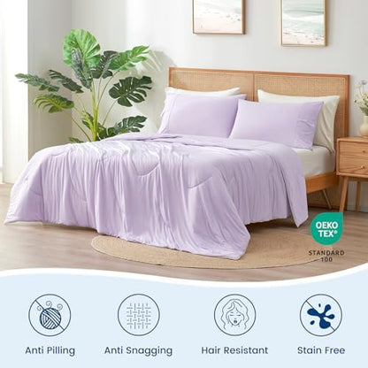 Cozy Bliss Cooling Comforter King Size, Reversible Lightweight Cooling Blankets for Hot Sleepers and Night Sweats, Q-Max>0.45 Soft Breathable Silky Smooth Summer Comforter, Lavender Purple, 106"x90"