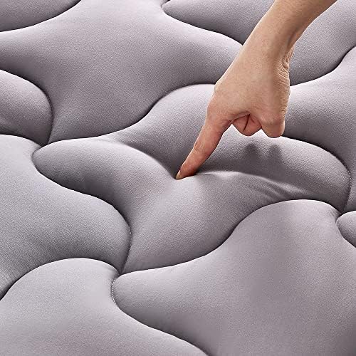 SLEEP ZONE Twin XL Mattress Pad Dorm Bedding Cooling Topper for College, Quilted Fitted Cover Washable, Soft Fluffy Down Alternative Mattress Protector, Deep Pocket 8~21 inch (Grey, Twin XL)