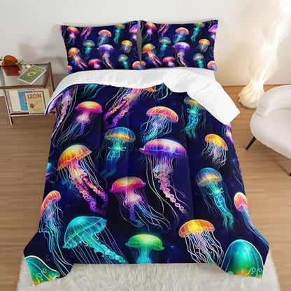 Colorful Jellyfish King Size Comforter Set with 2 Pillowcases.