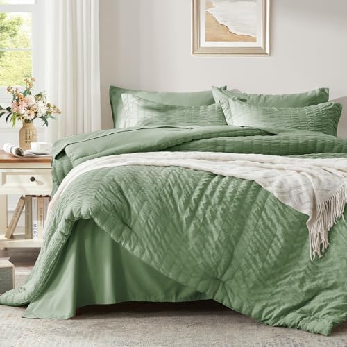Twin Comforter Set 5 Piece, Sage Green Bed in a Bag Twin Size Bedding Sets