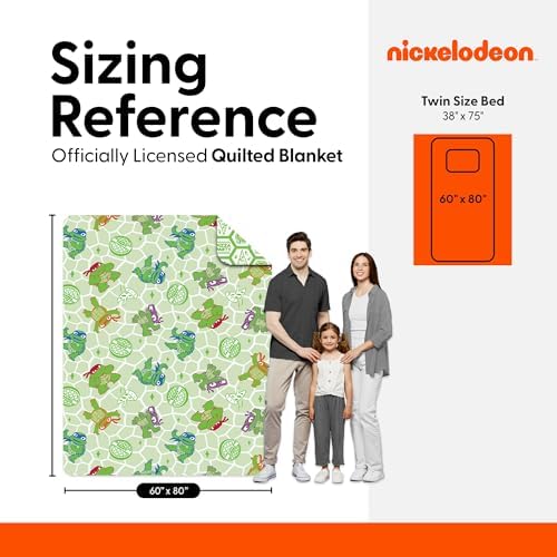 Northwest Nickelodeon Teenage Mutant Ninja Turtles Pizza Party Quilted Throw Blanket, Comfy Throw, Adults Boys Girls, Soft Lightweight Bedding for Bed, or Couch, 60 x 80 inches