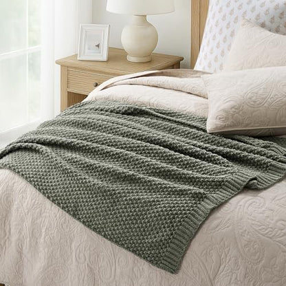 EVERGRACEHOME Chunky Chenille Knit Throw Blanket, 60x80, Dried Thyme Green