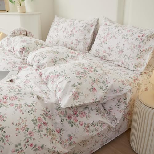VM VOUGEMARKET Girl's Pink Flower Duvet Cover Set, Twin, 100% Cotton