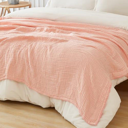EMME Muslin Blankets for Adults Throw Blanket for Couch Breathable Gauze Soft Lightweight Airy Light Pink Throw XL 50" x 71"
