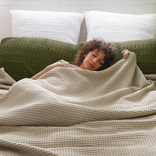 PHF 100% Cotton Waffle Pillow Shams Standard Size, 2 Pack 20" x 26" Soft Skin-Friendly Pillowcases, No Filling, Aesthetic Woven and Breathable Waffle Weave Pillow Case Covers for Bed, Capulet Olive