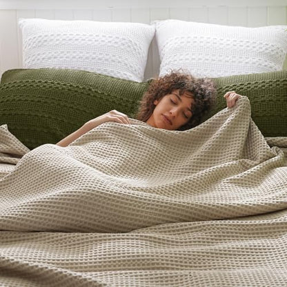 PHF 100% Cotton Waffle Pillow Shams Standard Size, 2 Pack 20" x 26" Soft Skin-Friendly Pillowcases, No Filling, Aesthetic Woven and Breathable Waffle Weave Pillow Case Covers for Bed, Capulet Olive