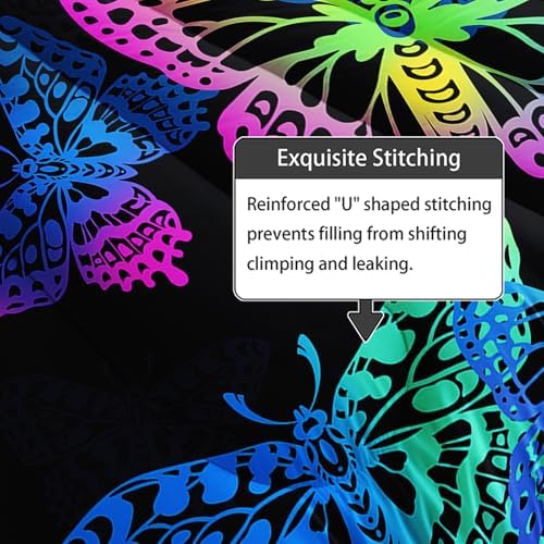 Axolotl Colorful Butterflies Bedding Set,Gradient Butterfly Comforter for Girls Kids,3 Pcs Butterfly Animal Kids Bed Set,Rainbow Butterflies Comforter for Teens Adults,1 Quilt with 2 Pillowcases King