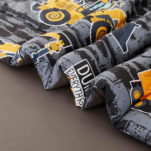 RYNGHIPY Construction Truck Bedding Set Excavator Tractor Bed Set for Boys Bedroom Kids Comforter Sets with 1 Comforter 2 Pillowcases (Black-Grey,Twin)