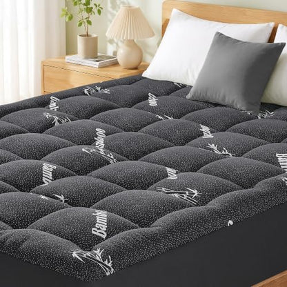 Mattress Pad Full Size, Cooling Pillow Top Mattress Topper, Ultra Soft Viscose from Bamboo, Breathable for Hot Sleepers, Deep Pocket 8"-20", Black