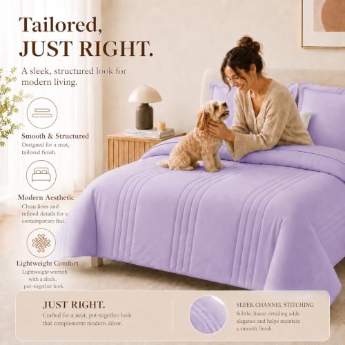 CozyLux King Size Comforter Set Lavender- 7 Pieces Bed in a Bag