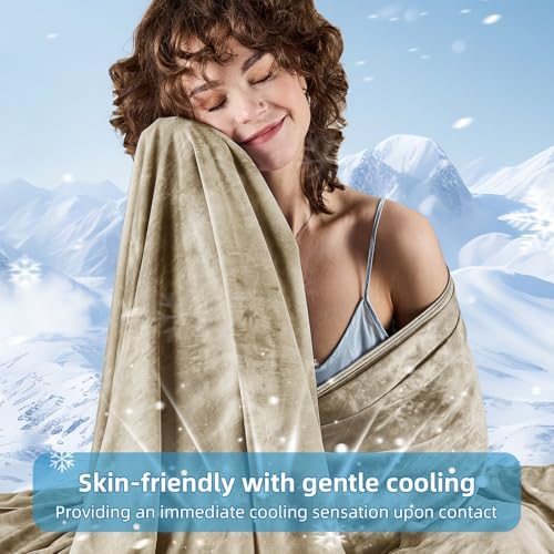 inhand Cooling Blanket Queen Size for Hot Sleepers (90"x90", Beige)