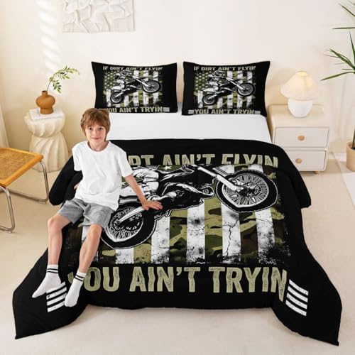 Feelyou Camo American Flag Motocross Bedding Set Soft Dirt Bike Full