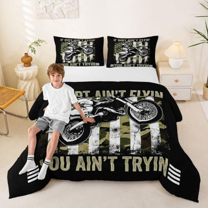 Feelyou Camo American Flag Motocross Bedding Set Soft Dirt Bike Full