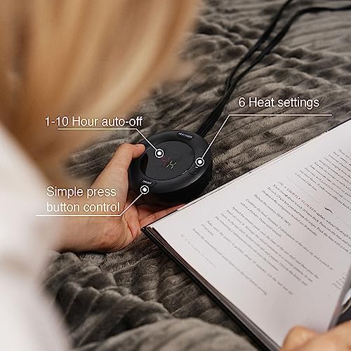 Heated Blanket Full Size, 6 Heat Levels Electric Blanket, Grey