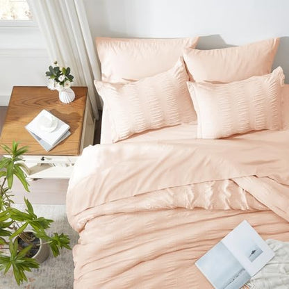 Zzlpp Full Size Comforter Sets 7 Piece, Pink Bed in a Bag Full Bedding Set