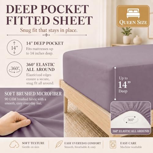 CozyLux Queen Comforter Set Dusty Purple - 7 Pieces Bed in a Bag