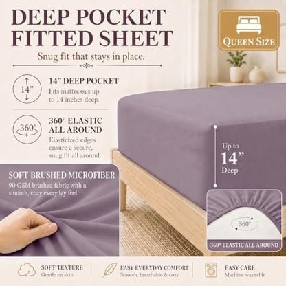 CozyLux Queen Comforter Set Dusty Purple - 7 Pieces Bed in a Bag