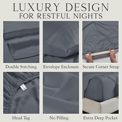 KARISSA MAE 6 Piece Luxury Bamboo Viscose King Sheet Set, 4 Pillowcases