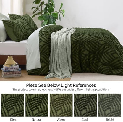 BEDELITE Boho Comforter Set Queen - Tufted Boho Bedding Set, Green