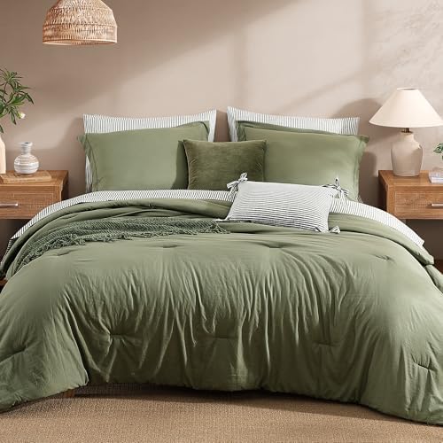 Monbix Queen Comforter Set - 7 Pieces Soft Bed in a Bag Queen Bedding Sets