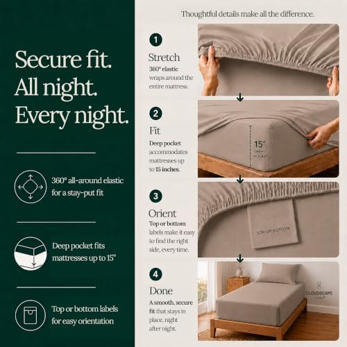 CLOUDSCAPE LINEN Millennium Series 100% Egyptian Cotton Sheets Twin,Taupe