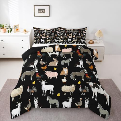 Feelyou Farm Animal Comforter Set Toddler Size Farm Theme Bedding Set for Kids Boys Girls Cute Animal Duvet Quilt Cartoon Bedroom Decor 2 Pcs with 1 Pillow Cases