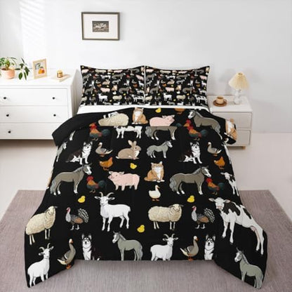 Feelyou Farm Animal Comforter Set Toddler Size Farm Theme Bedding Set for Kids Boys Girls Cute Animal Duvet Quilt Cartoon Bedroom Decor 2 Pcs with 1 Pillow Cases