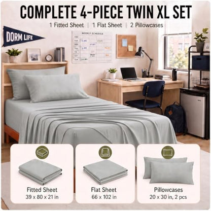CozyLux Twin XL Sheet Set 4-Piece, 21-Inch Deep Pocket, Soft Brushed Feel