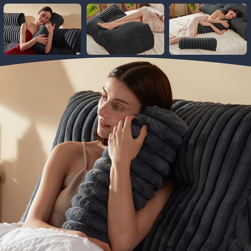 Rycwola Faux Fur Headboard Pillow with 1 Pack Neck Roll Pillow Large Headboard Pillow Soft and Supportive with Removable Cover (Grey, Twin)