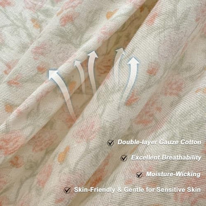 VM VOUGEMARKET Ruffle Duvet Cover Set Twin,Vintage Garden Floral Duvet Cover with 2 Pillow Shams,Double-Layer Gauze Cotton Bedding Set,Comfy,Breathable & Lightweight for Girls-68 x86