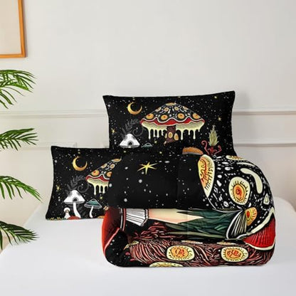 Mushroom Comforter Queen Bed Set，Queen Size Mushroom Bedding Set，with 1 Comforter with 2 Pillow Case