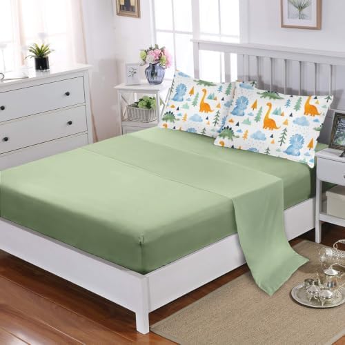 HOSIMA Kids Watercolor Dinosaur Bed in a Bag 7 Pieces Bedding Set King.