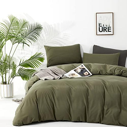 Wellboo Olive Green Comforter Sets Full Size Solid Dark Green Bedding Soft