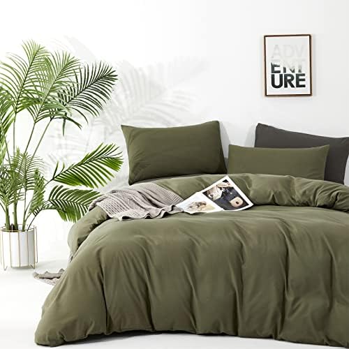 Wellboo Olive Green Comforter Sets King Size Solid Dark Green Bedding Comforters Cotton Plain Army Green Soft Cozy Quilts Women Men Dark Grass Green Blankets Modern Minimalist Hunter Green Comforters