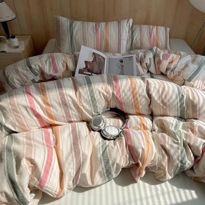 Queen Comforter Set Multicolor Striped Comforter Set, 3 Piece Colorful Stripes Pattern Printed Comforter with 2 Pillowcases, Lightweight Soft Reversible Striped Bedding Set Queen for All Season