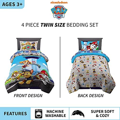 Franco Kids Bedding Super Soft Comforter and Sheet Set, 4 Piece Twin Size, Paw Patrol (Prints may vary)