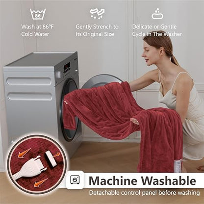 Wapaneus Heated Blanket Electric Full Size 72"x84" with 10 Heating Levels 12 Timer Settings and 8 Hours Auto-Shut Off,Flannel Fast-Heating Electric Blanket,ETL Listed Machine Washable，Red