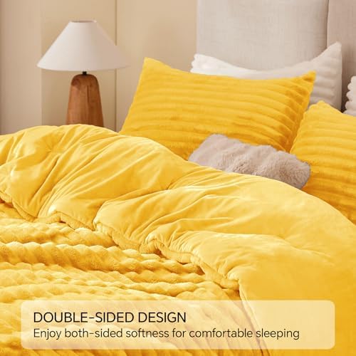 BEDELITE Fleece Twin/Twin XL Comforter Set, Fluffy Bed Set, Bright Yellow