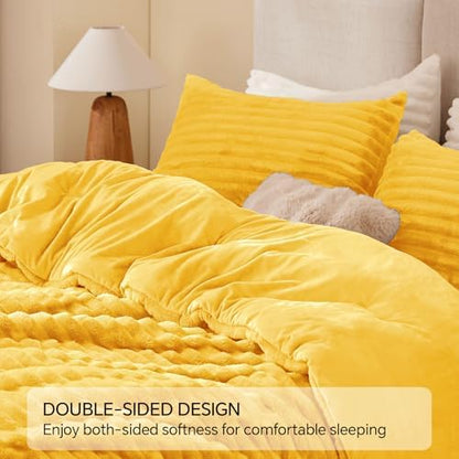 BEDELITE Fleece Twin/Twin XL Comforter Set, Fluffy Bed Set, Bright Yellow