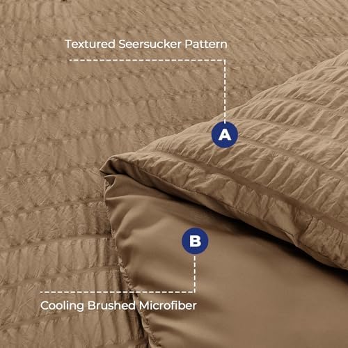 HYMOKEGE Brown Full Size Comforter Sets Seersucker 7 Pieces, All Season Luxury Bed in a Bag for Bedroom, Bedding Set with Comforter, Sheets, Pillowcases & Shams