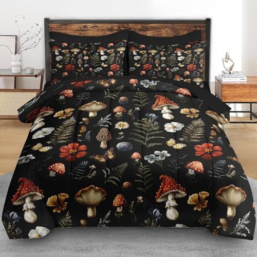 Pamnest King Comforter Set with Sheets, 7 Pieces Woodland Mushroom Bedding