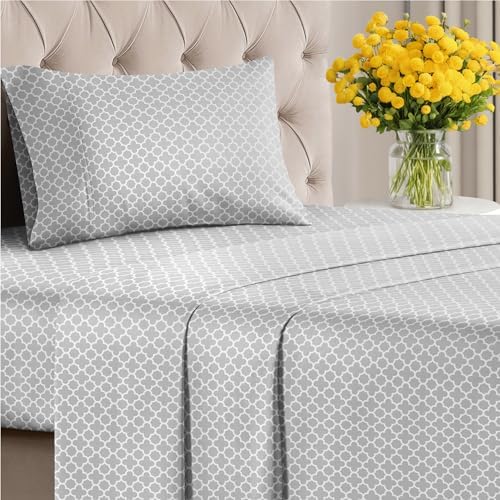 Twin XL 3 Piece Striped Sheet Set - Breathable & Cooling - Gray Clover