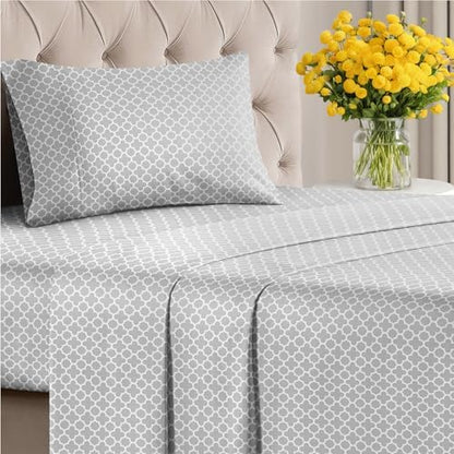 Twin XL 3 Piece Striped Sheet Set - Breathable & Cooling - Gray Clover