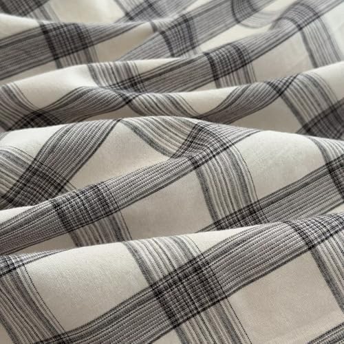 Mucalis Grey White Gingham Plaid Duvet Cover Queen 100% Washed Cotton Checkered Duvet Cover Set Linen Like Vintage 3 Piece Grid Bedding with Zipper Closure Corner Ties,Durable,Easy Care