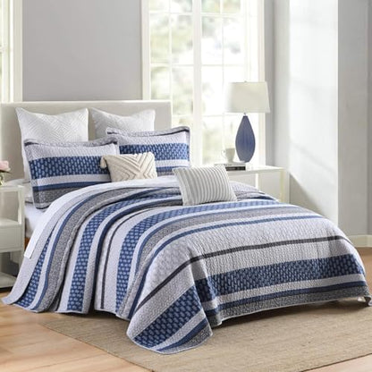 Homzard Quilt Bedding Set Twin Size - 100% Cotton Comforter Set,Gray Blue Quilts Bedspread for The Bed, Farmhouse Lightweight Bedding All Season