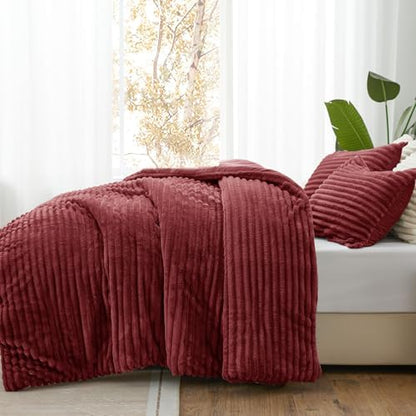 BEDELITE Fleece California King Comforter Set, Fluffy Bed Set, Burgundy