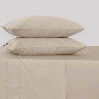 Feather & Stitch 500 TC Twin Size 3pc Damask Bed Sheet Set, 100% Soft Cotton Breathable Bedsheets, 18" Deep Pockets Sateen Weave Striped Bedding Mattress Resort Hotel Luxury Decor - (Champagne Beige)