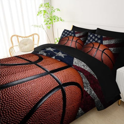 QOOMO Basketball Comforter Set Full,7-Piece Kids Bedding Set for Boys