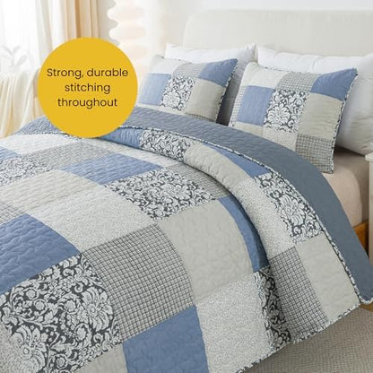 SLPR - Sweet Dreams Blue Patchwork Cotton Quilt Set, Twin with 1 Sham