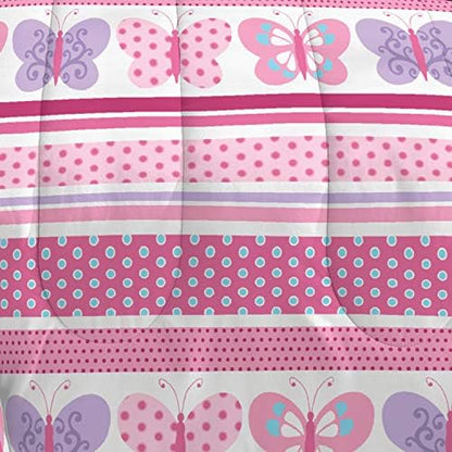 Dream Factory Butterfly Dots Ultra Soft Microfiber Girls Comforter Set, Pink, Full